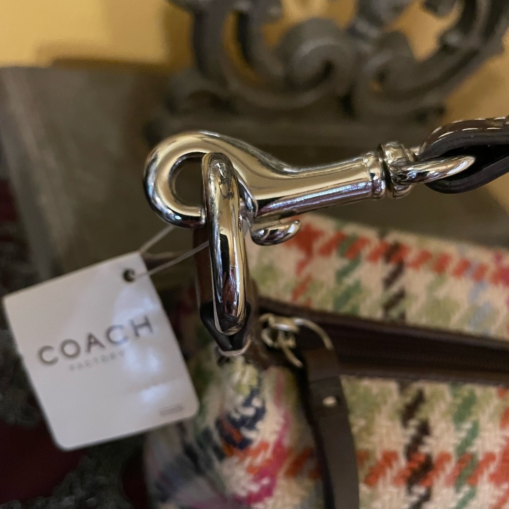 COACH NWT Hampton Tattersall Top Handle Pouchette Mini Bag W/NWOT Labubu Charm - Picture 11 of 17